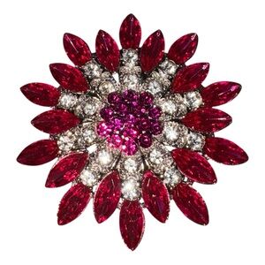 Contemporary Pink Rhinestone Flower Burst Brooch Statement Crystal Pin J24